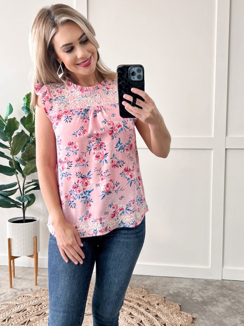 Emily Wonder Pink Floral Ruffle Yoke Top